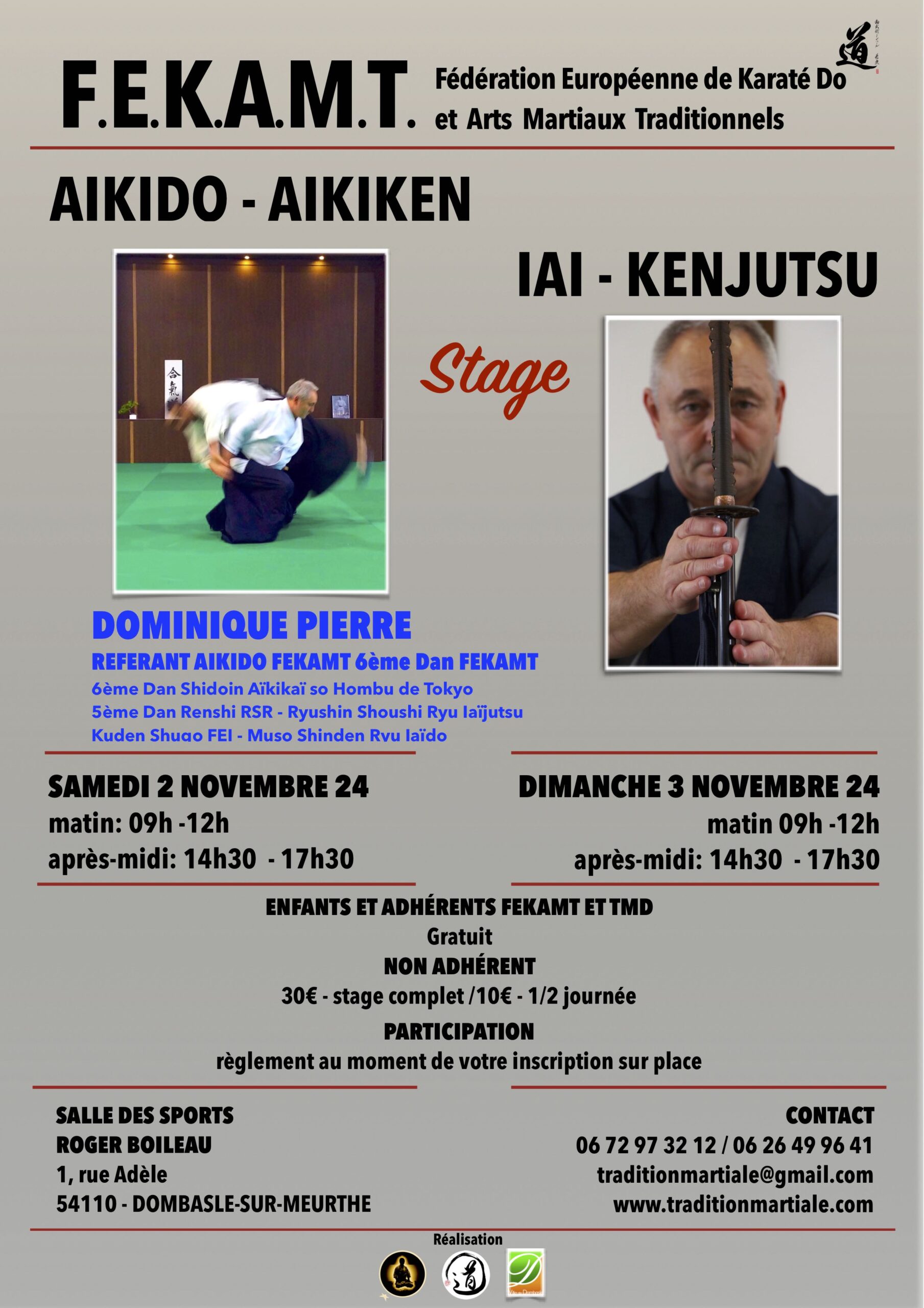 Stage d'Aïkido, Aïkiken, Ïai et Kenjutsu à Dombasle-sur-Meurthe animé par Dominique Pierre les 2 et 3 Novembre 2024